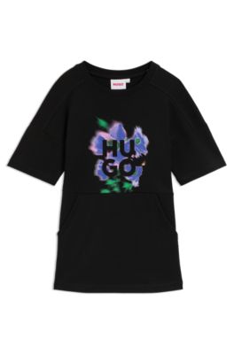 Vestido estilo camiseta para ni&ntilde;as en algod&oacute;n con logo de dise&ntilde;o, Negro