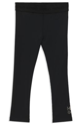 Kids' jersey leggings with stud logo, Black