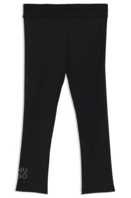 Kids' jersey leggings with stud logo, Black