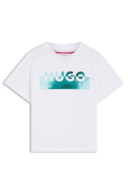 Kids' split-logo T-shirt in cotton, White
