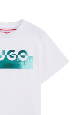 Camiseta para ni&ntilde;os en algod&oacute;n con logo dividido, Blanco