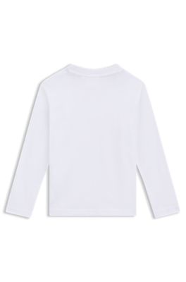 Camiseta de manga larga para ni&ntilde;os en algod&oacute;n con logo dividido, Blanco