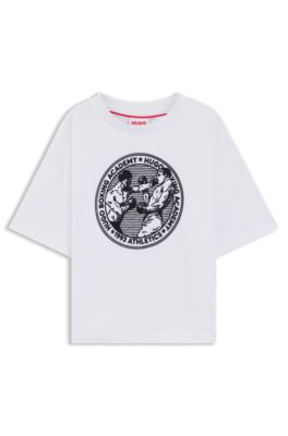 Kids' cotton T-shirt with boxing-themed artwork, White