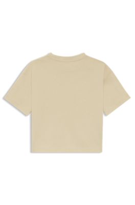 Kids' cotton T-shirt with velvet-effect logo, Beige