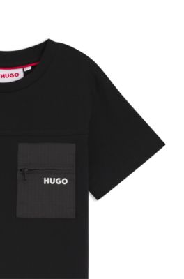 Kids' ripstop-pocket T-shirt in cotton, Black