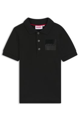 Polo para ni&ntilde;os de algod&oacute;n el&aacute;stico con logo dividido, Negro