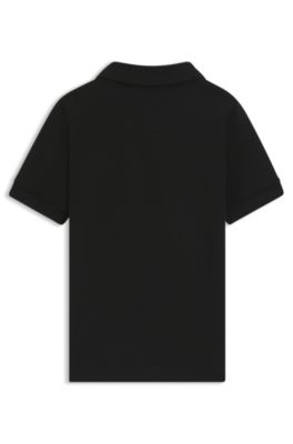 Polo para ni&ntilde;os de algod&oacute;n el&aacute;stico con logo dividido, Negro