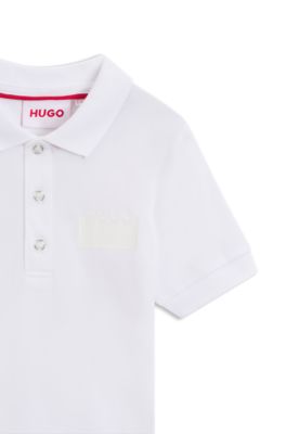 Polo para ni&ntilde;os de algod&oacute;n el&aacute;stico con logo dividido, Blanco