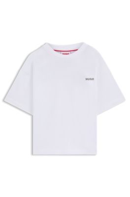 Kids' boxing-artwork T-shirt in cotton, White