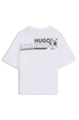 Kids' boxing-artwork T-shirt in cotton, White