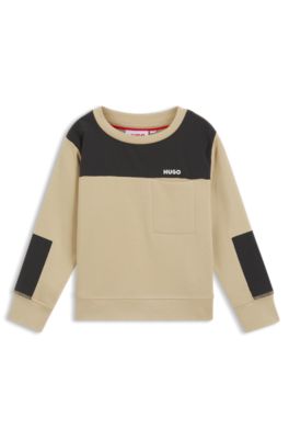 Kids' ripstop-trim sweatshirt in a cotton blend, Khaki