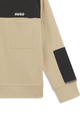 Kids' ripstop-trim sweatshirt in a cotton blend, Khaki
