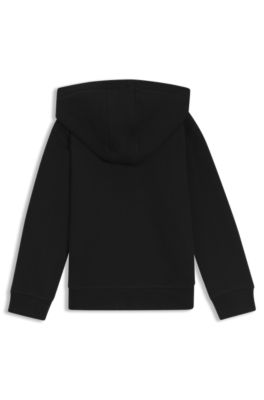 Sudadera de forro polar para ni&ntilde;os con capucha, cremallera y logo dividido, Negro