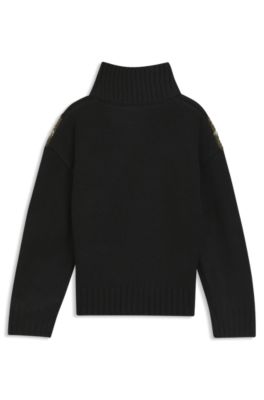 Kids' chevron-pattern sweater with zip placket, Black