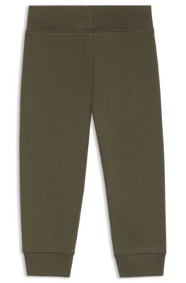 Pantalones de ch&aacute;ndal para ni&ntilde;os en forro polar de algod&oacute;n con logo dividido, Verde oscuro