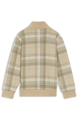 Kids' logo-label jacket with check, Beige