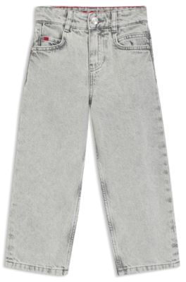 Kids' loose-fit jeans in grey denim, Patterned