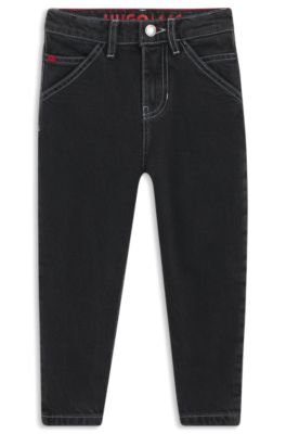 Kids' loose-fit jeans in black denim, Patterned