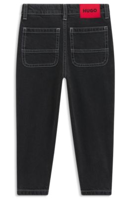 Kids' loose-fit jeans in black denim, Patterned