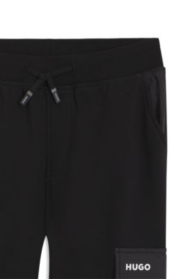 Kids' ripstop-trim tracksuit bottoms in a cotton blend, Black