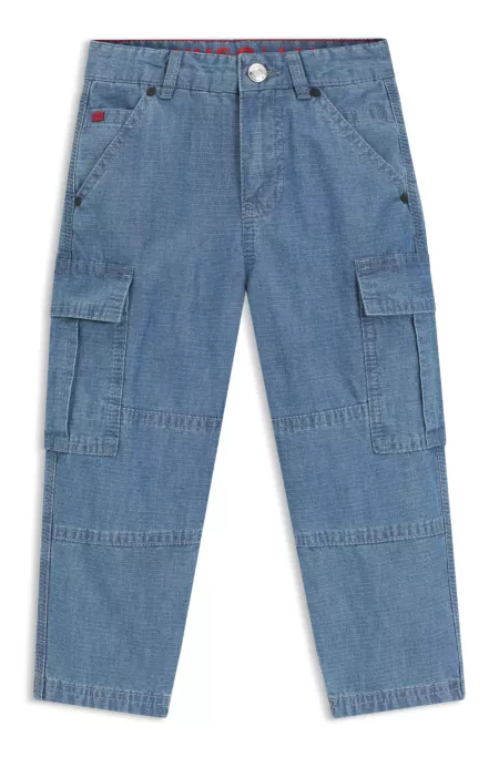 Kids' loose-fit jeans in blue ripstop denim