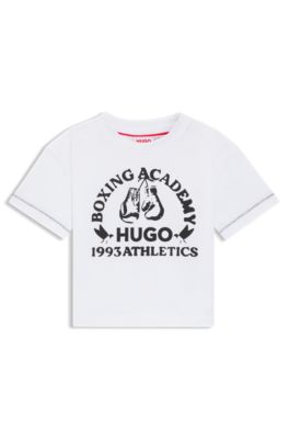 Kids' boxing-artwork T-shirt in cotton, White