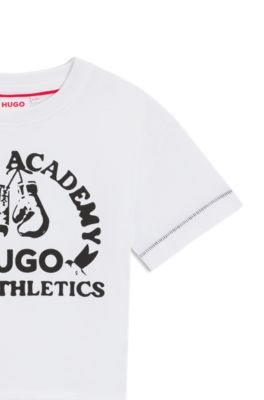 Kids' boxing-artwork T-shirt in cotton, White