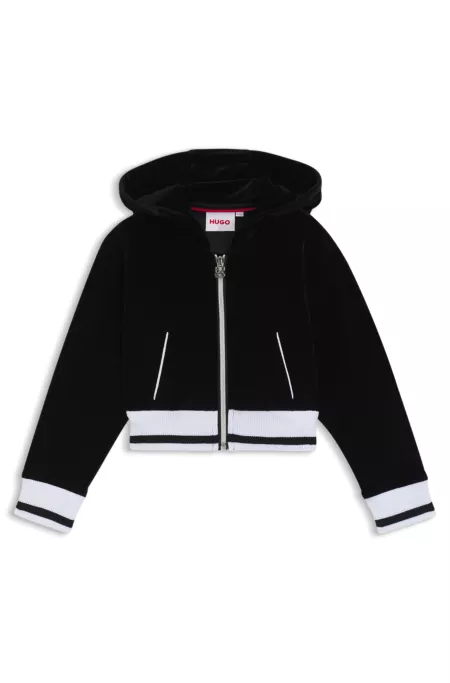 Kids' stripe-ribbing zip-up hoodie in velvet