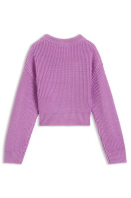 Kids' knit sweater with stacked logo, Purple