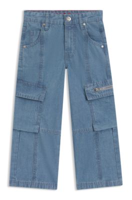 Kids' jeans in blue cotton ripstop, Patterned