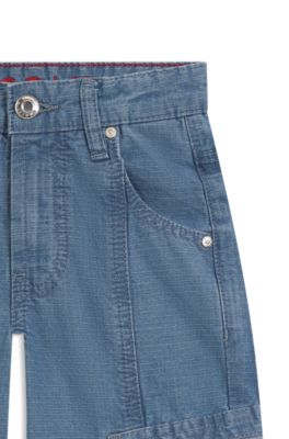 Kids' jeans in blue cotton ripstop, Patterned