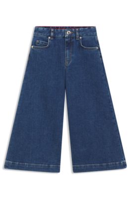 Kids' wide-leg jeans in blue denim, Patterned