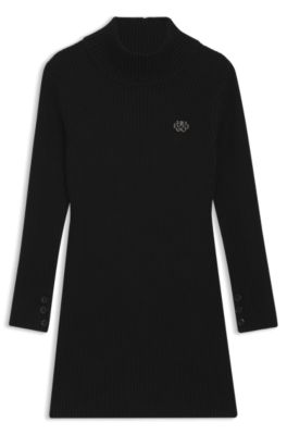 Kids' knitted dress with stacked logo, Black