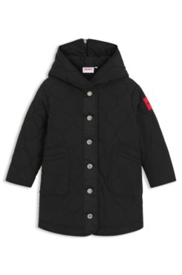Kids' parka jacket with logo label, Black