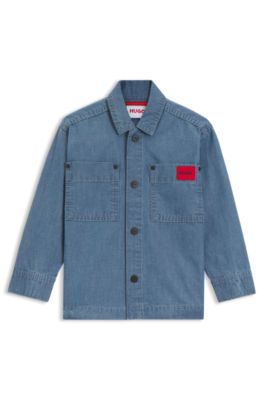 Kids' overshirt in blue cotton denim, Patterned