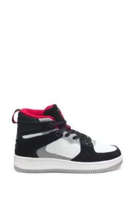 Kids' high-top trainers in suede and faux leather, Black