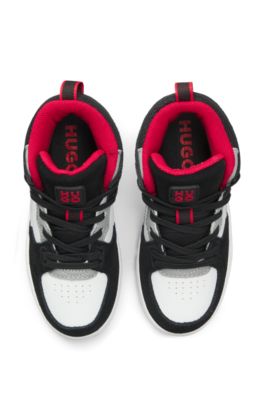 Kids' high-top trainers in suede and faux leather, Black