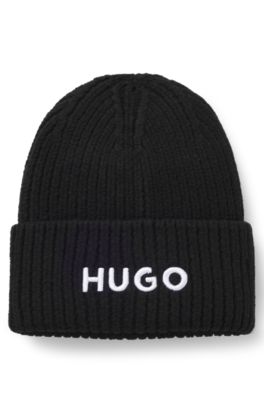 Kids' beanie hat with embroidered logo, Black