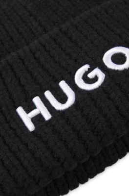 Kids' beanie hat with embroidered logo, Black
