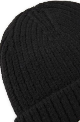 Kids' beanie hat with embroidered logo, Black