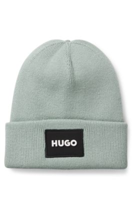 Kids' beanie hat with logo label, Blue