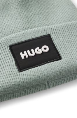 Kids' beanie hat with logo label, Blue
