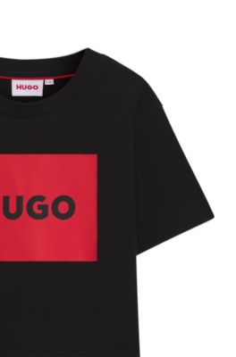 Camiseta para ni&ntilde;os regular fit de algod&oacute;n con logo rojo, Negro