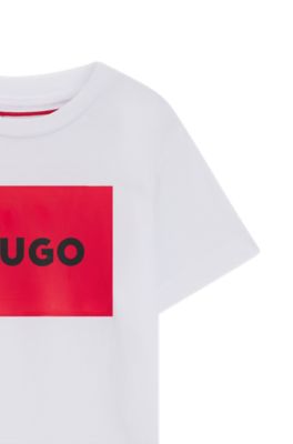Camiseta para ni&ntilde;os regular fit de algod&oacute;n con logo rojo, Blanco