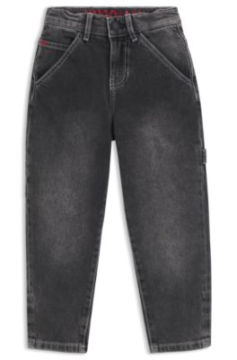 Kids' loose-fit jeans in black stretch denim, Patterned