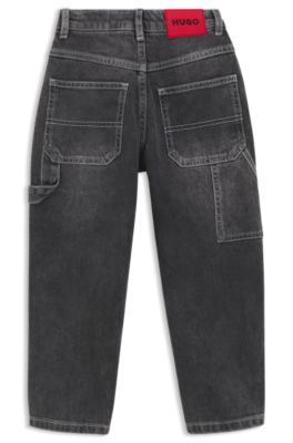 Kids' loose-fit jeans in black stretch denim, Patterned