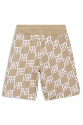 Kids' cotton-blend shorts with stacked-logo print, Khaki