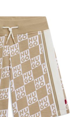 Kids' cotton-blend shorts with stacked-logo print, Khaki