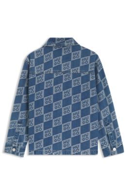Kids' denim shirt with all-over stacked logos, Patterned