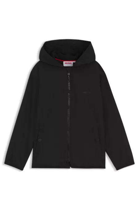 Kids' water-repellent windbreaker jacket with logo prints